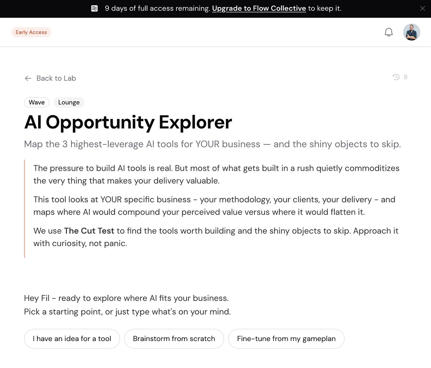 The AI Opportunity Explorer inside FlowOS Lab