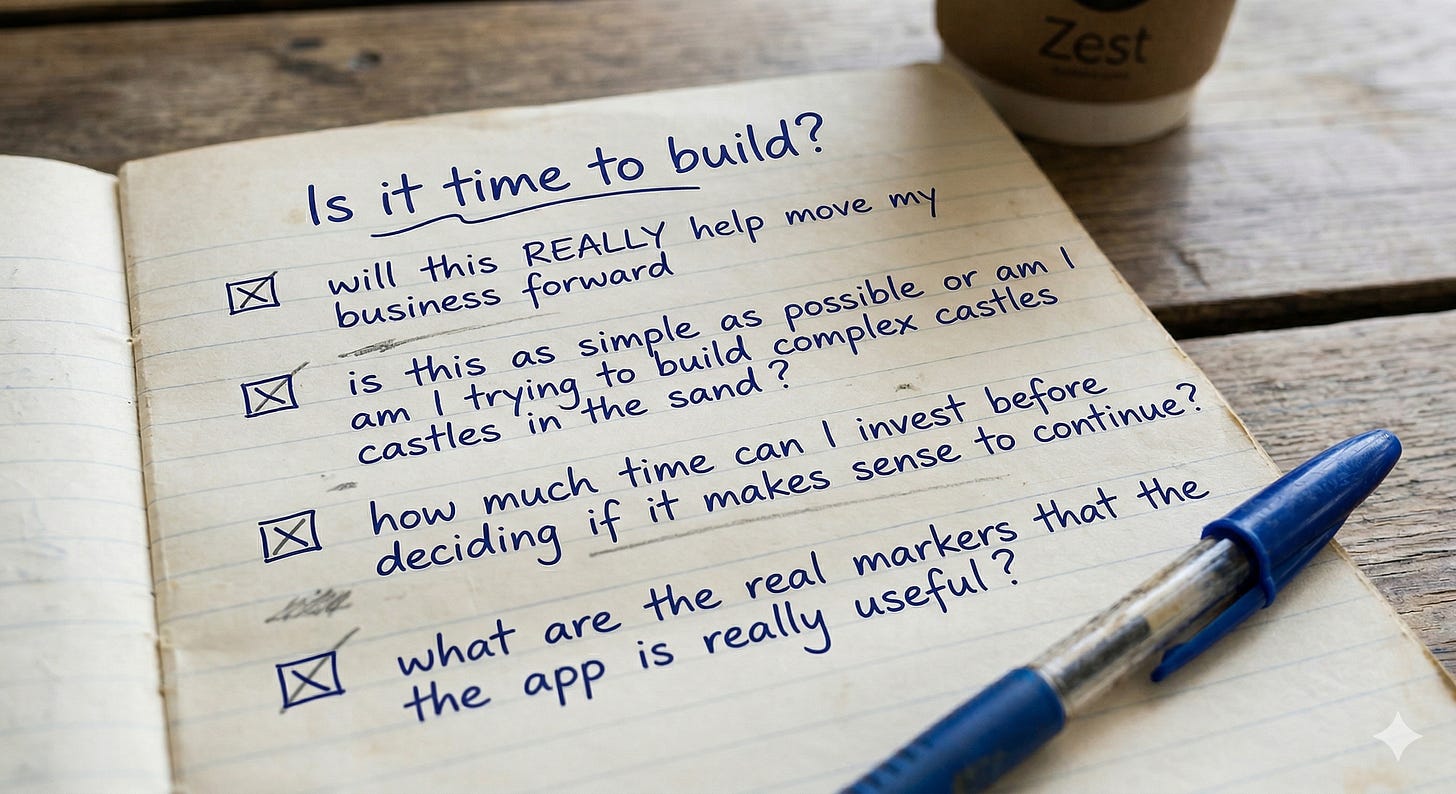 Filip's mental checklist before building an app